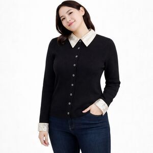 Ballinger Gold Sequin Convertible Button Front Sweater Black S